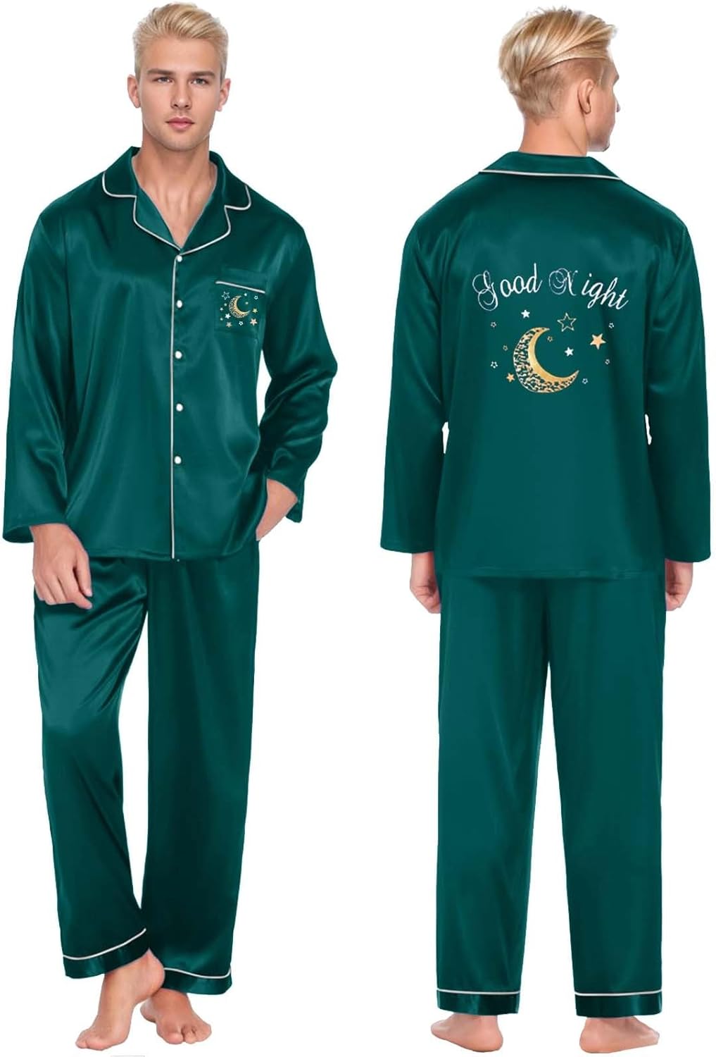 Damen Pyjama Satin Schlafanzug Set,Damen Seidensatin Pyjama Set 2Pcs Langarmhose Chinesischer Stil N
