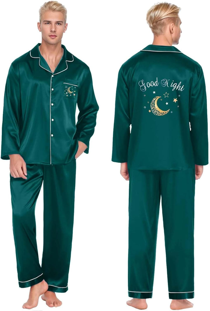 Damen Pyjama Satin Schlafanzug Set,Damen Seidensatin Pyjama Set 2Pcs Langarmhose Chinesischer Stil N