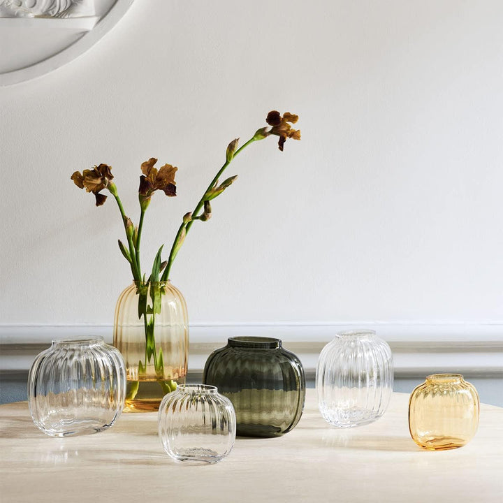 Holmegaard Ovale Vase H17.5 Primula optisches Muster mundgeblasenem Glas, klar 17,5 cm Durchsichtig,