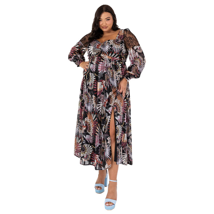 Lovedrobe Damen Womens Plus Size Midaxi Dress with Pockets Curve Long Bishop Sleeve Slit Mesh Sweeth