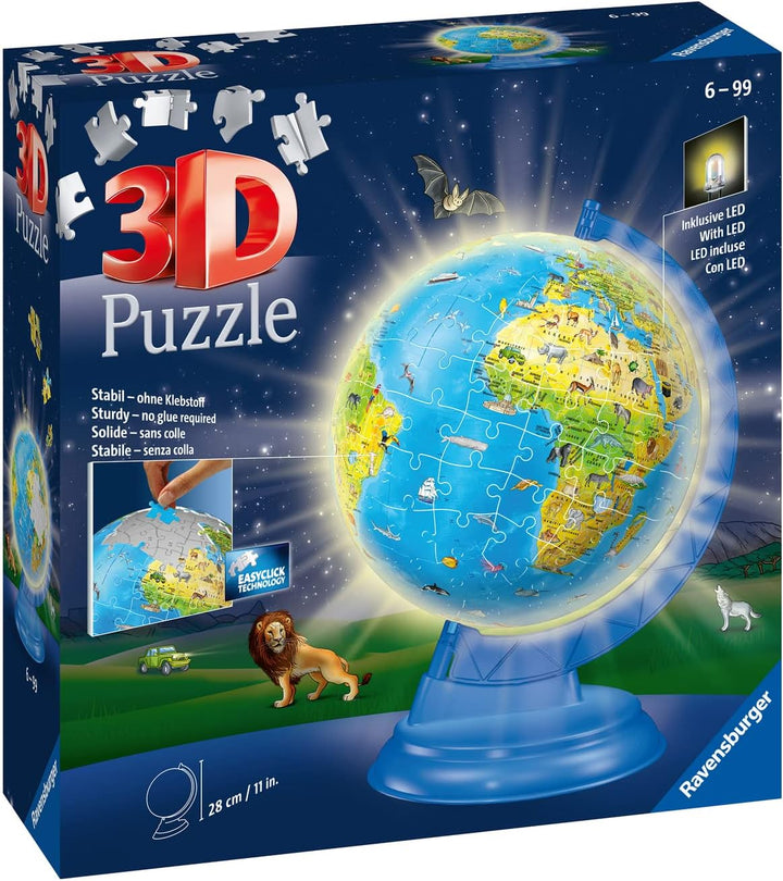 Ravensburger 4005556112890 3D-Puzzle, 180 Teile, beleuchteter Globus Teile-3D Leuchtglobus, Mehrfarb