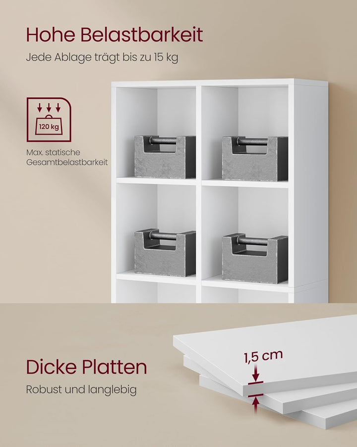 VASAGLE Bücherschrank, Bücherregal, mit 8 Fächern, Büroregal, Würfelregal, Standregal, für Wohnzimme