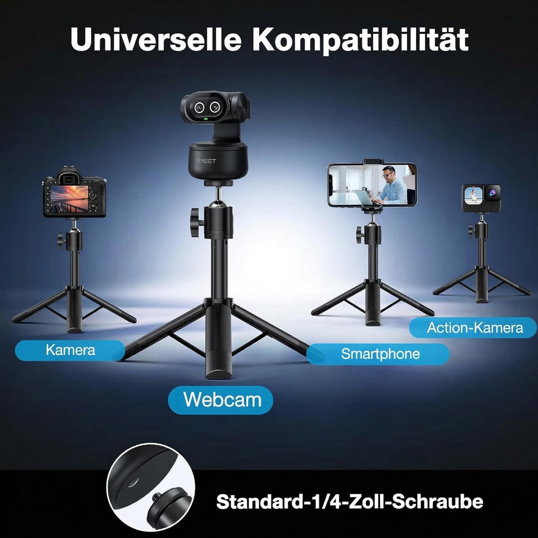 EMEET PIXY Dual-Kamera KI Webcam 4K mit Stativ, AI-Tracking, PDAF & AI-Autofokus 0,2S, 1/2,55'' Sony