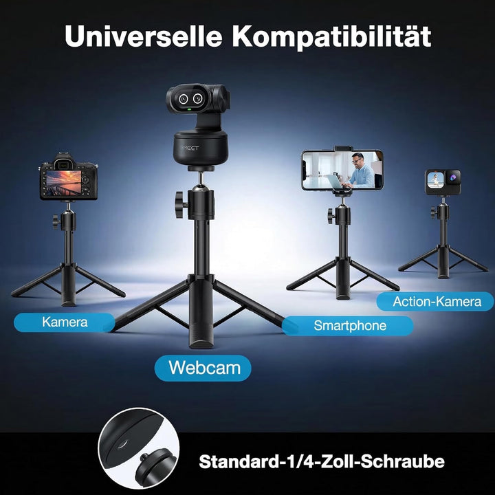EMEET PIXY Dual-Kamera KI Webcam 4K mit Stativ, AI-Tracking, PDAF & AI-Autofokus 0,2S, 1/2,55'' Sony
