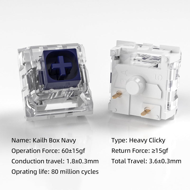 Zjmehty Kailh Box Navy Schalter für mechanische Gaming-Tastatur,3-Pin 60gf Clicky/Factory Lubed/IP56