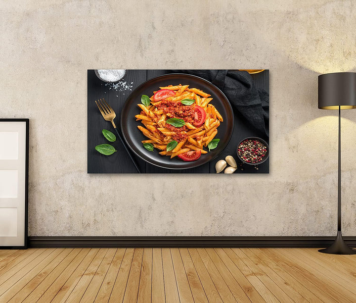 islandburner Bild auf Leinwand Pasta Tomaten Bolognese Sauce Frisches Basilikum küchenbilder Restaur