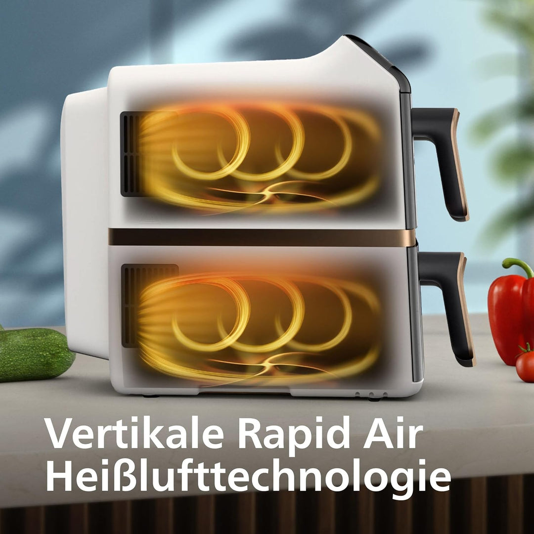 Philips Airfryer 4000 Series Stacked Dual Basket, Gestapelte Heissluftfritteuse mit 2 Körben, 10L, R