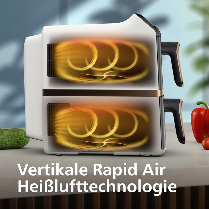 Philips Airfryer 4000 Series Stacked Dual Basket, Gestapelte Heissluftfritteuse mit 2 Körben, 10L, R