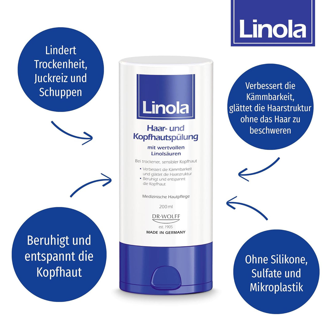 Linola Haar- und Kopfhautspülung - 2 x 200 ml | Spülung für trockene und empfindliche Kopfhaut | lin