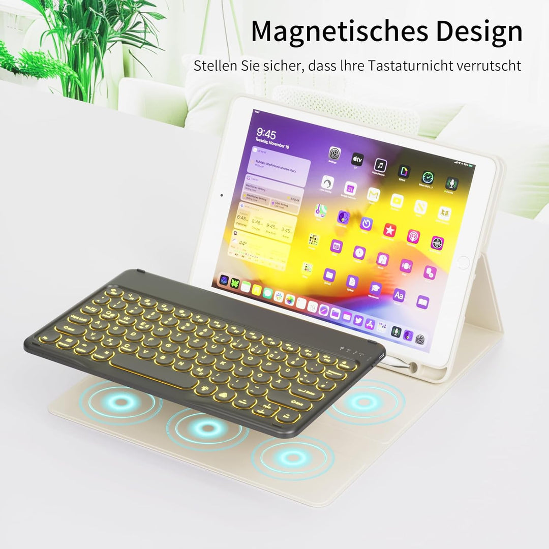 Hülle mit Tastatur für iPad 9/8/7 Generation (2021/2020/2019) 10.2 Zoll Soft TPU Rückschalemit Stift