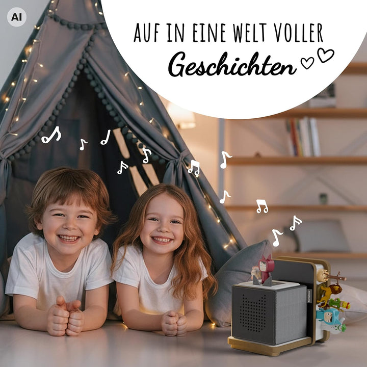 Holzura Tonie Regal für die Toniebox Ladestation und Toniefiguren, Halterung zur Tonie Aufbewahrung