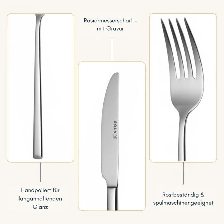 Sola Luxor Besteck Set - 8 Personen Essbesteck - 70 Teilig, 18/10 Rostfreiem Stahl - Robustes &amp; Eleg