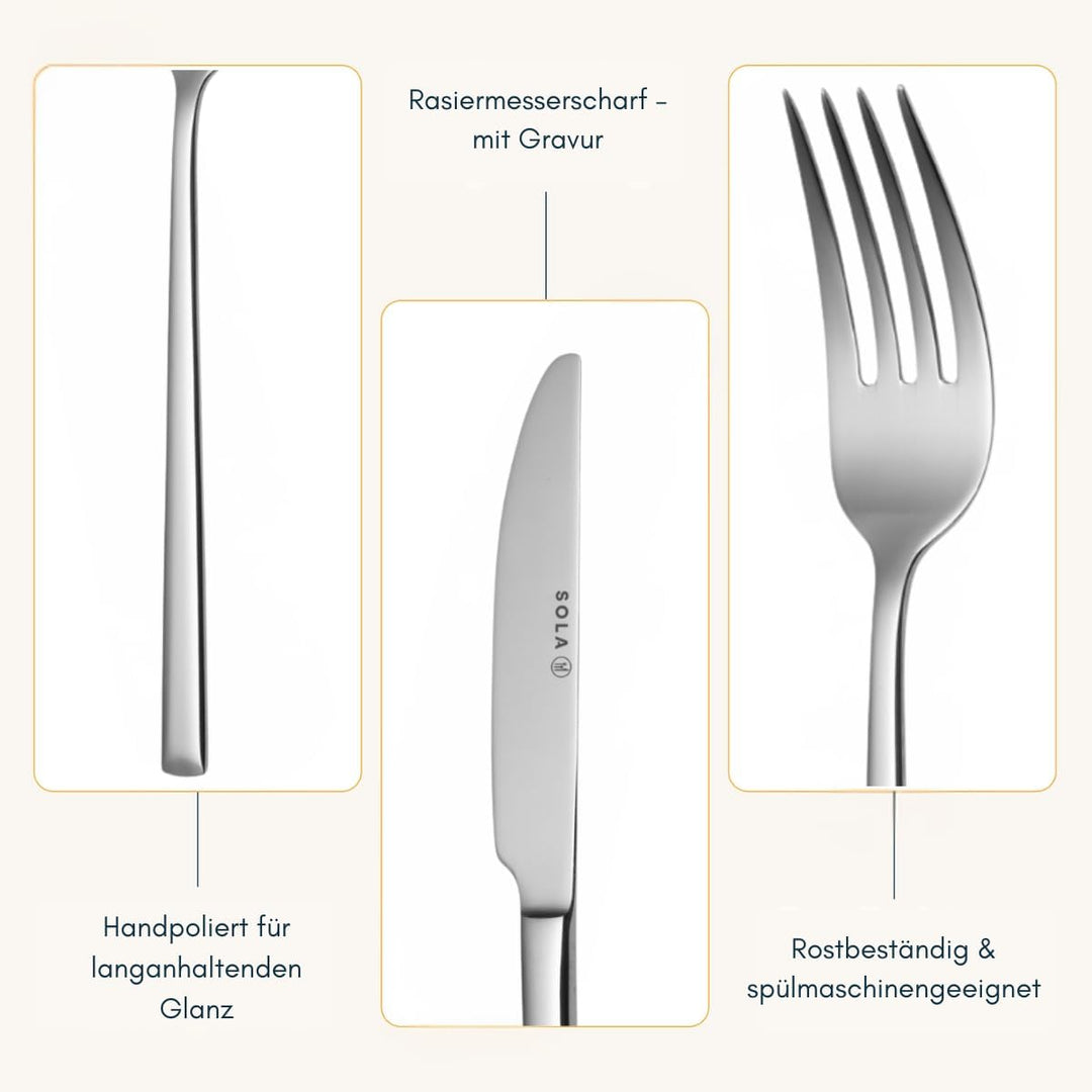 Sola Luxor Besteck Set - 6 Personen Essbesteck - 24 Teilig, 18/10 Rostfreiem Stahl - Robustes & Eleg