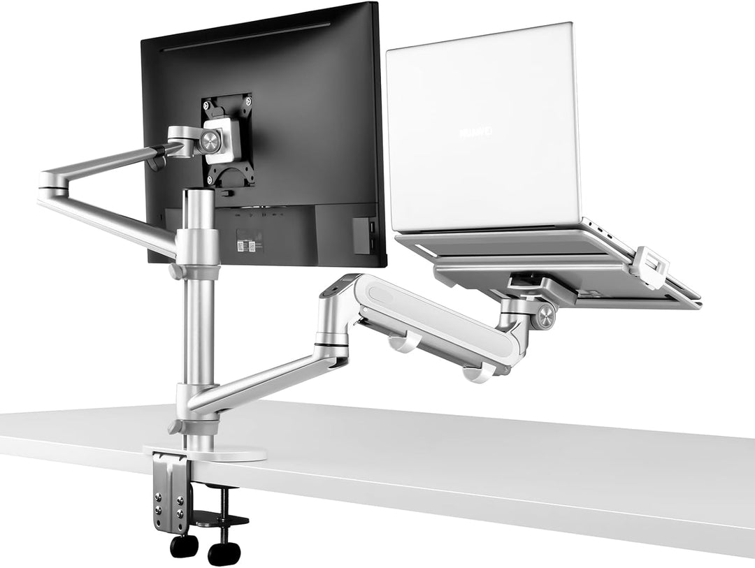 Alberenz® 2-in-1 Laptop- & Monitorhalterung mit Gasfeder, Verstellbarer Doppelarm-Ständer für 12-17"