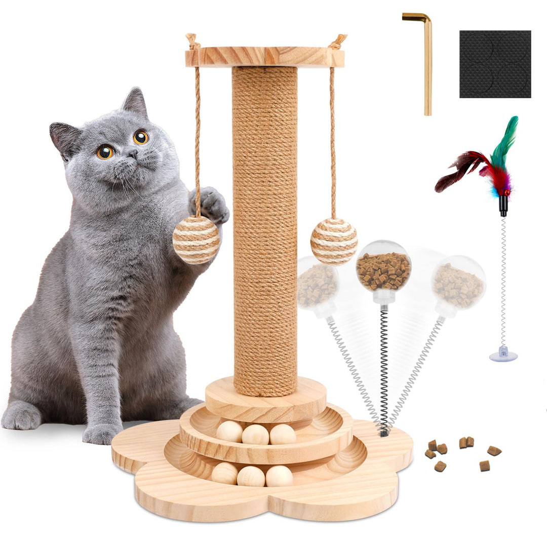 Interaktives Katzenspielzeug aus Holz,2-lagiger Drehteller Interaktives Katzen Spielzeug,3-in-1 Holz