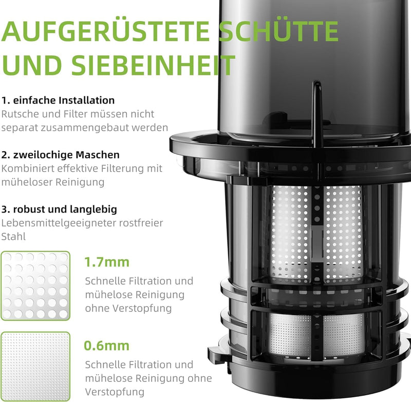 Biolomix Entsafter Slow Juicer 7.8 CM breiter Schacht 200 W Entsafter Gemüse und Obst Kaltpress Ents