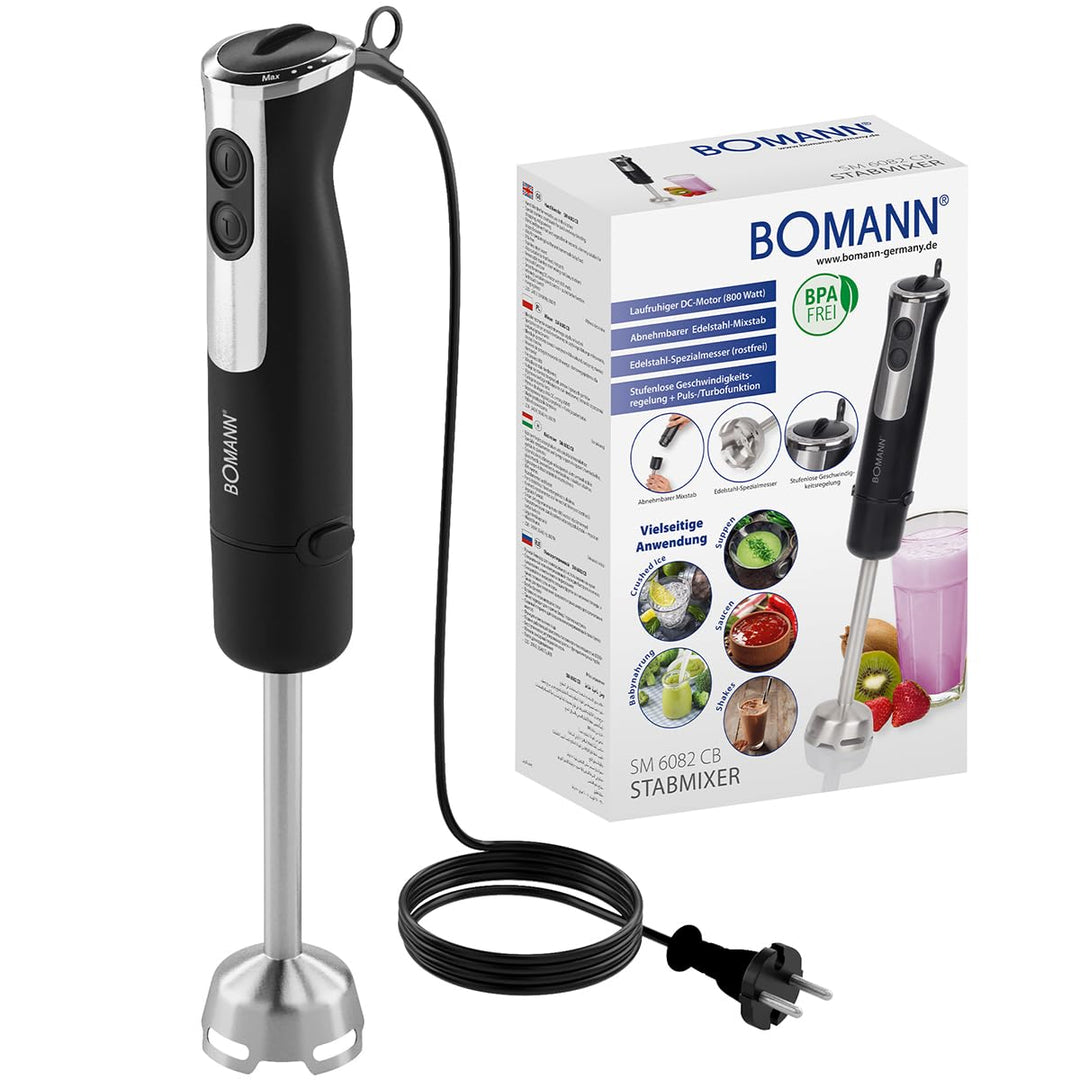 Bomann® Stabmixer 800 Watt mit Turbo-Funktion | Pürierstab mit Edelstahlmesser | 12 Stufen | für Bab