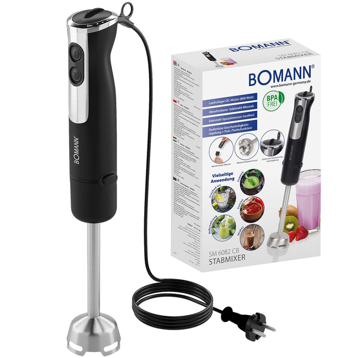 Bomann® Stabmixer 800 Watt mit Turbo-Funktion | Pürierstab mit Edelstahlmesser | 12 Stufen | für Bab