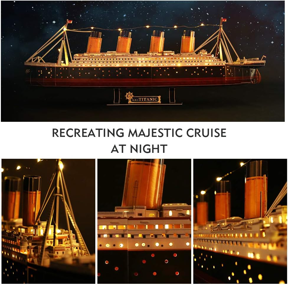 CubicFun Titanic 3D-Puzzle, LED, 88 cm, Modell Titanic, Spielzeug für Erwachsene und Jugendliche, 26