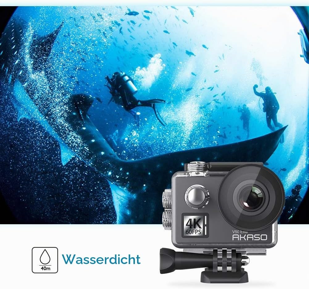 AKASO Action Cam 4K60FPS, Unterwasserkamera 40M Wasserdicht 20MP WiFi Actioncam mit EIS Stabilisieru