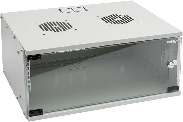 HMF 65704-07 Netzwerkschrank, Serverschrank 19 Zoll | 4 HE | 400 mm Tiefe | Glastür | Lichtgrau 4 HE