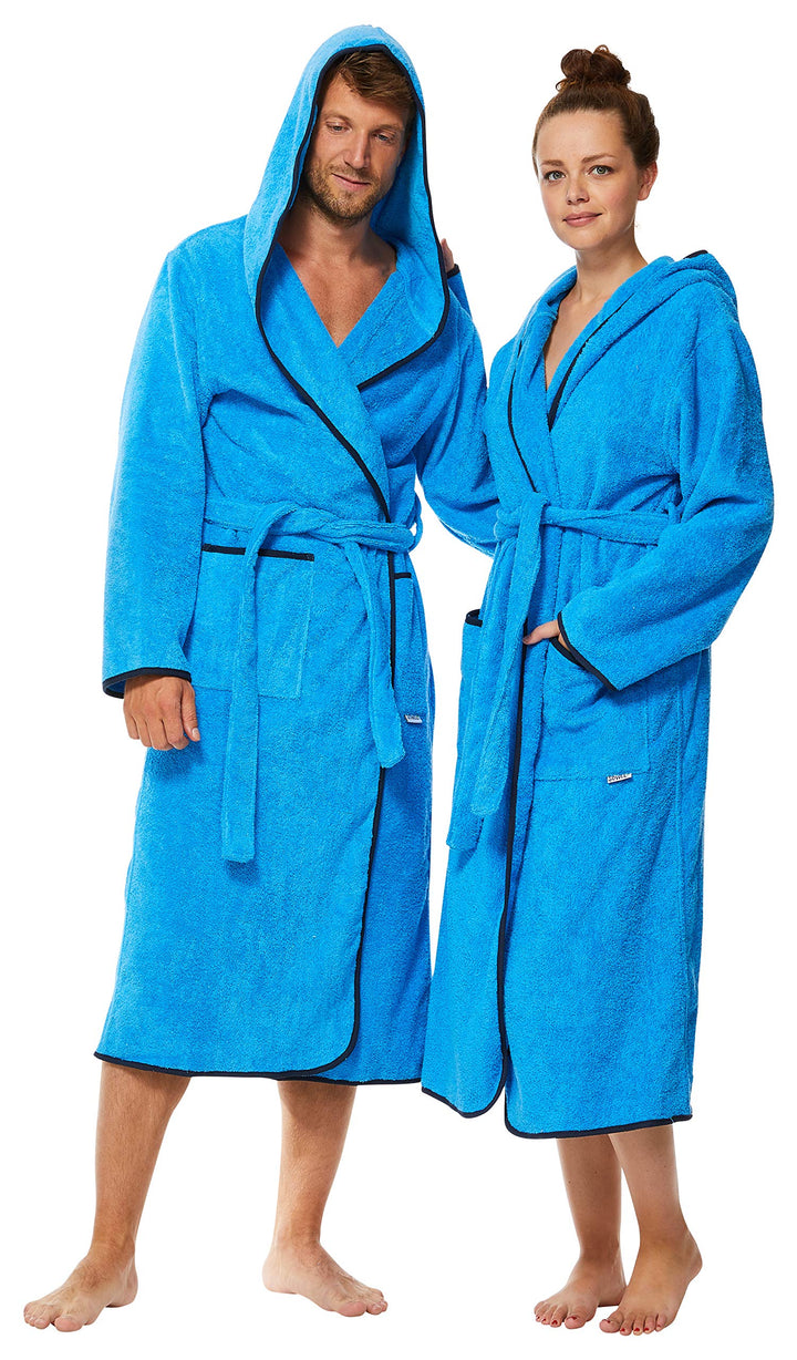 Sowel® Bademantel Damen und Herren, 100% Bio-Baumwolle, Extra Lang mit Kapuze, Morgenmantel, Flausch