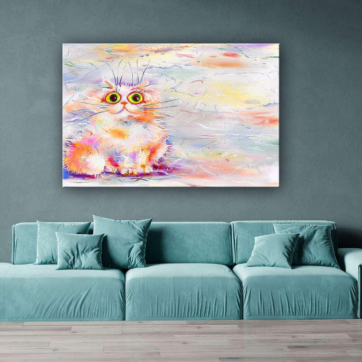 Startonight Bilder Nette Farbige Katze für Kinder, Leinwandbilder Moderne Kunst, Tiere Wanddeko Kuns