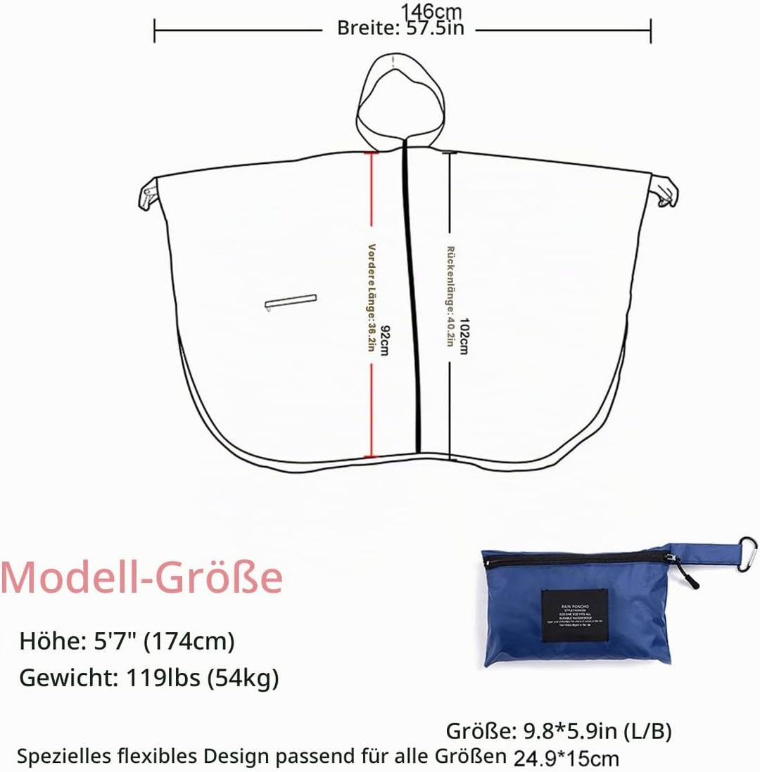 COLFEZY Crozylife Einheitsgrösse Unisex Wasserdichter Regenponcho mit Kapuze und Taschen Leichter tr