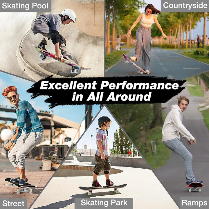 BELEEV Skateboard 31x8 Zoll Komplette Cruiser Skateboard für Kinder Jugendliche Erwachsene, 7-Lagige