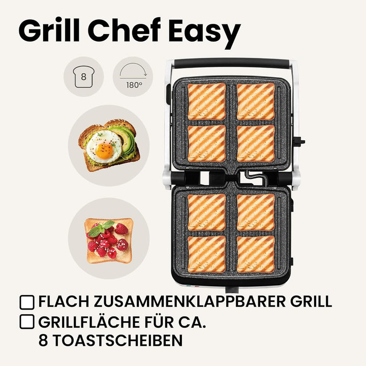 ZEEGMA GRILL CHEF EASY 2-in-1 Elektrogrill und Panini-Toaster, Leistung 2000 W, Antihaft-Keramikplat