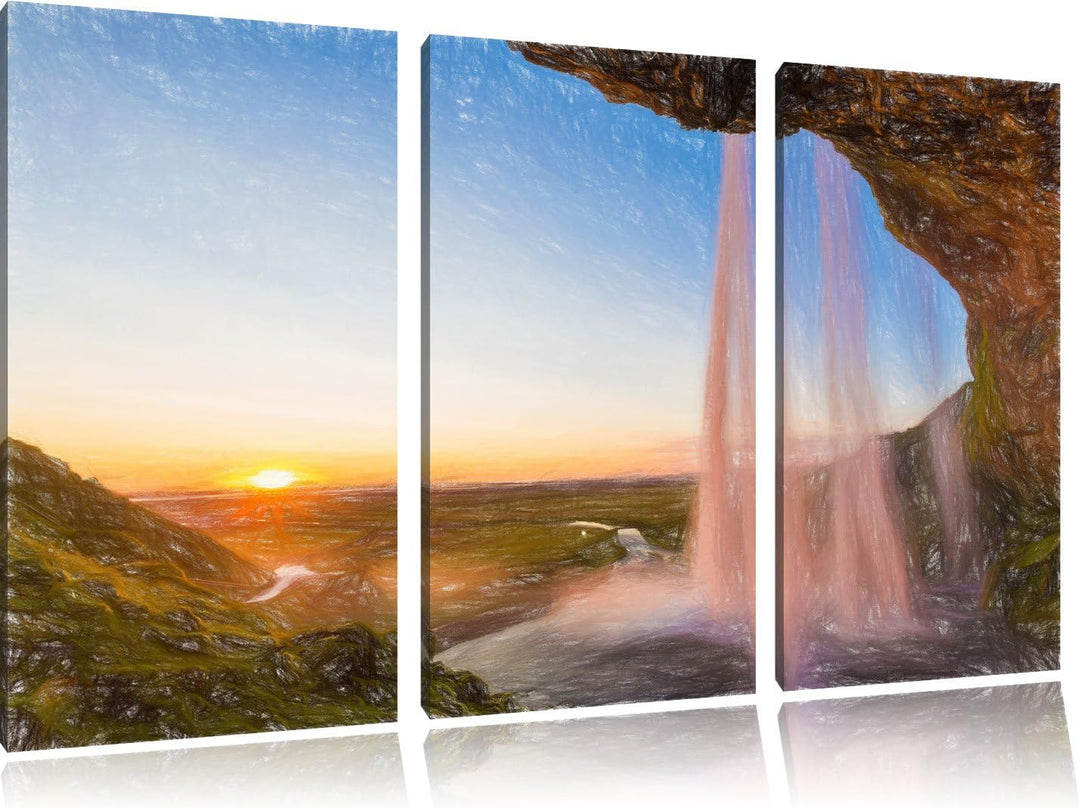 Pixxprint Grossartiger Wasserfall als Leinwandbild/Grösse: 3 Teilig (120x80) cm/Wandbild/Kunstdruck/