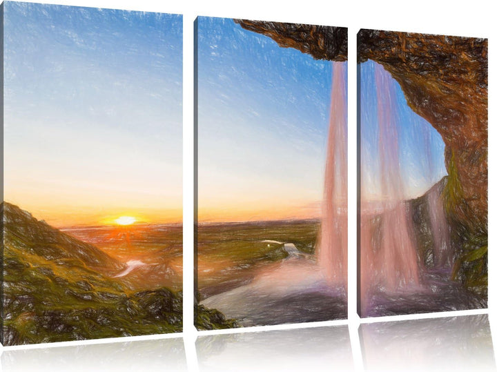 Pixxprint Grossartiger Wasserfall als Leinwandbild/Grösse: 3 Teilig (120x80) cm/Wandbild/Kunstdruck/