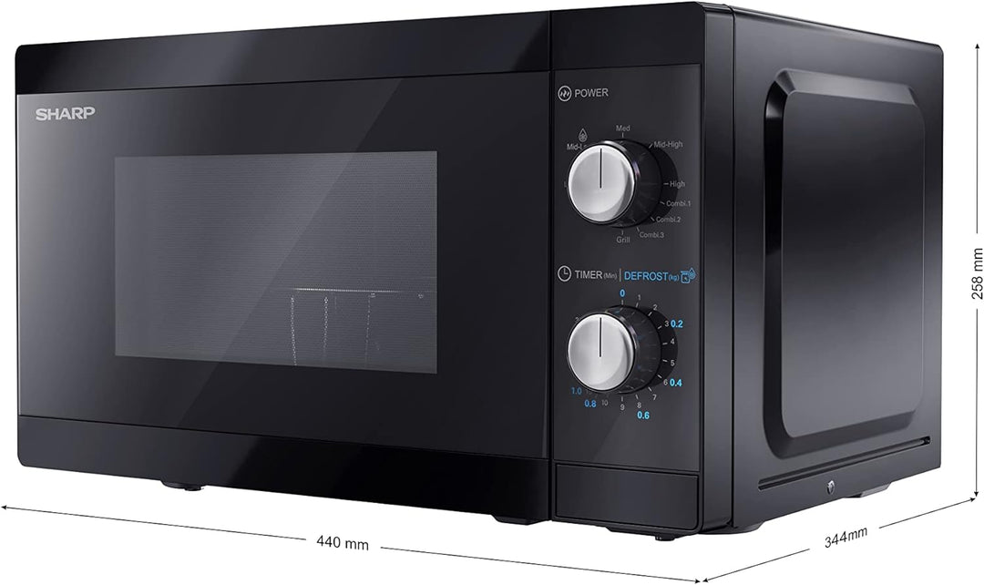 Sharp Mikrowelle YC-MG01E-B mit Grill 20L, 800W Mikrowellenleistung, 1000W Grill, Manuelle Steuerung