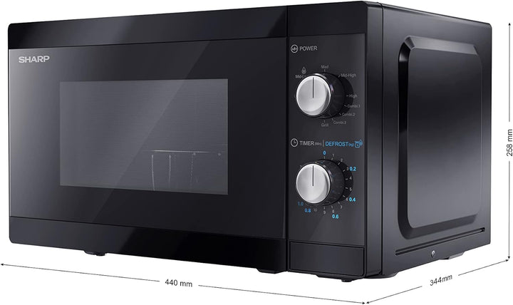 Sharp Mikrowelle YC-MG01E-B mit Grill 20L, 800W Mikrowellenleistung, 1000W Grill, Manuelle Steuerung
