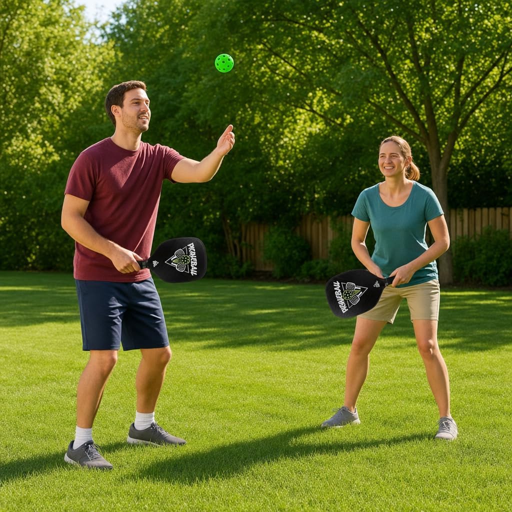 MIJOMA Pickleball Schlägerset – 2 robuste Schläger &amp; 2 grüne Bälle im Netz – Perfekt für Anfänger &amp;