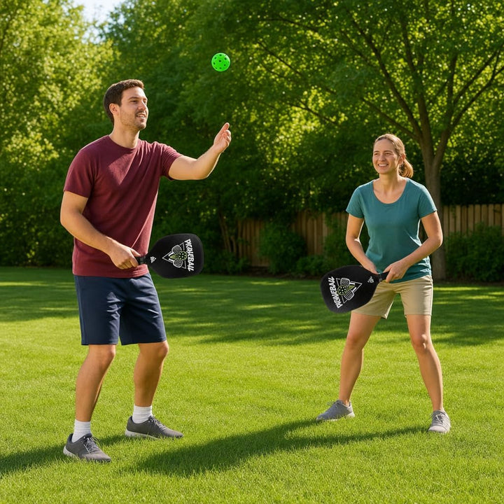MIJOMA Pickleball Schlägerset – 2 robuste Schläger &amp; 2 grüne Bälle im Netz – Perfekt für Anfänger &amp;