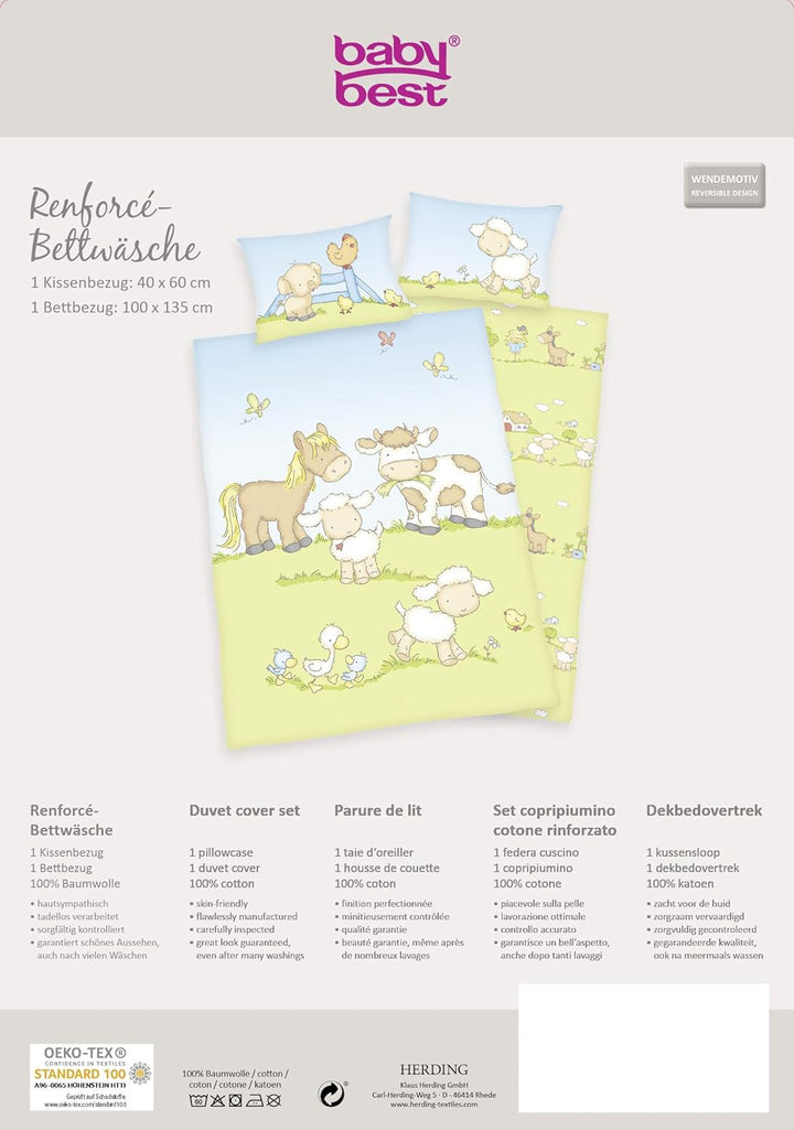 Herding Baby Best Kleinkinder-Bettwäsche-Set, Jana Bauernhof Tiere Wendemotiv, Bettbezug 100 x 135 c