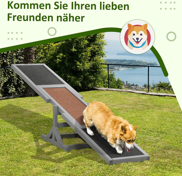 PawHut Hundewippe, Hunde Agility Wippe aus Holz, rutschfest Hunde Agilitäts Rampe für Hunde unter 30