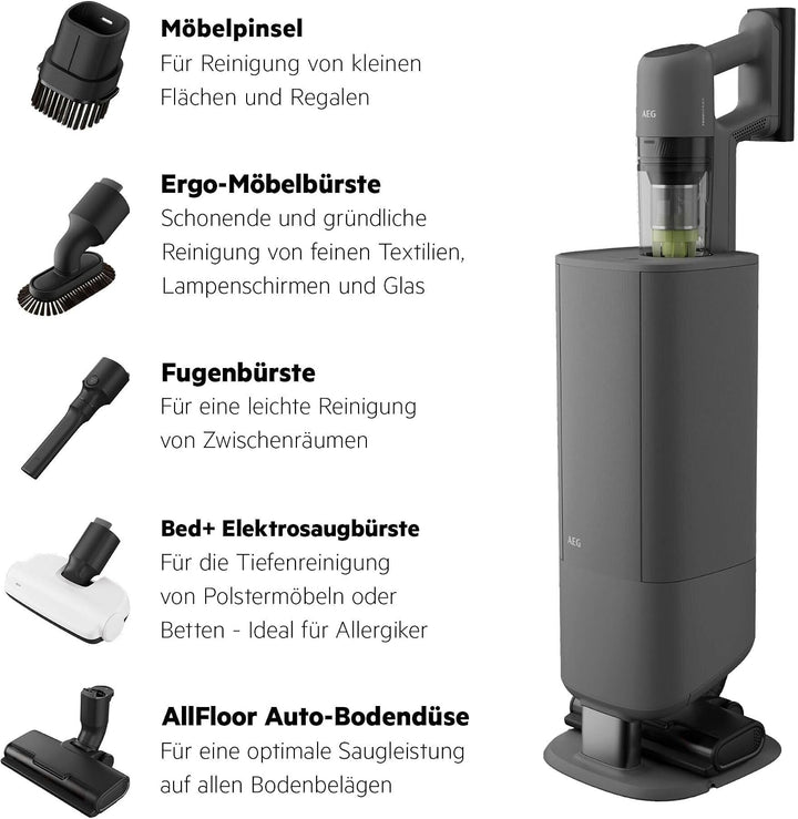 AEG ULTIMATE 7000 GEN2 Akku‑Staubsauger, Leicht, Leistungsstark, All‑in‑One Station f. Hygienische S