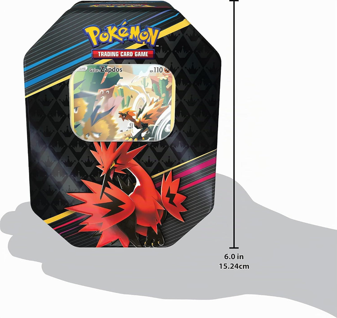 Pokémon-Sammelkartenspiel: Tin-Box Zenit der Könige – Galar-Zapdos (1 holografische Karte &amp; 4 Booste