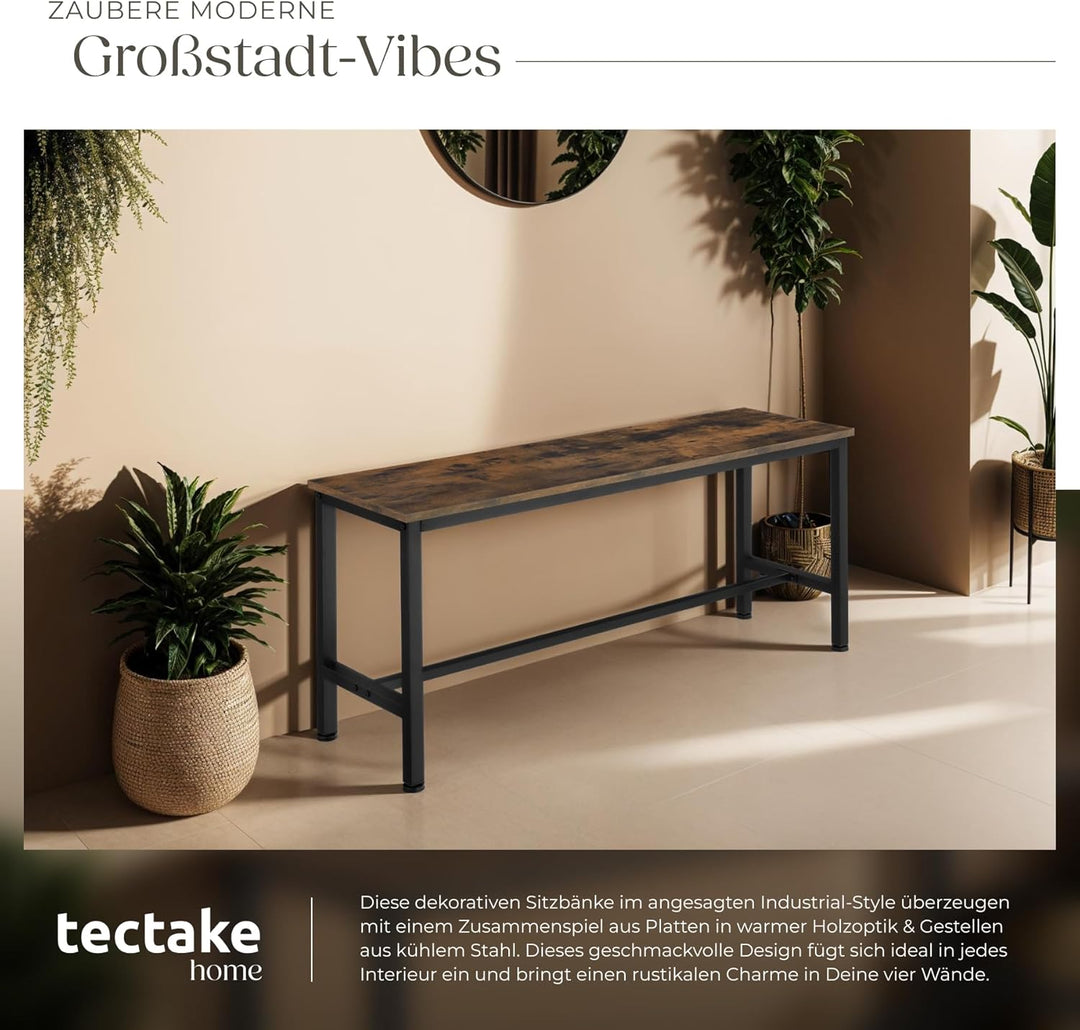 tectake Sitzbänke für Esszimmertisch, 2er Set Holz Küchenbank, 108 x 32,5 x 50,5 cm, Industrie-Desig