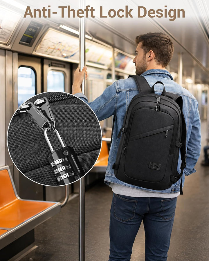 Kono Laptop-Rucksack Diebstahlsicherung Reisen Geschäft Arbeiten Computer Schwarz, Schwarz