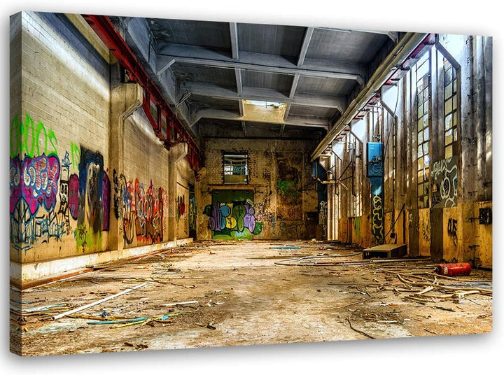 Bild auf Leinwand Fabrik Kunstdruck modern Graffiti Braun 80x60 cm Leinwandbild 80x60 cm Braun_b, Le