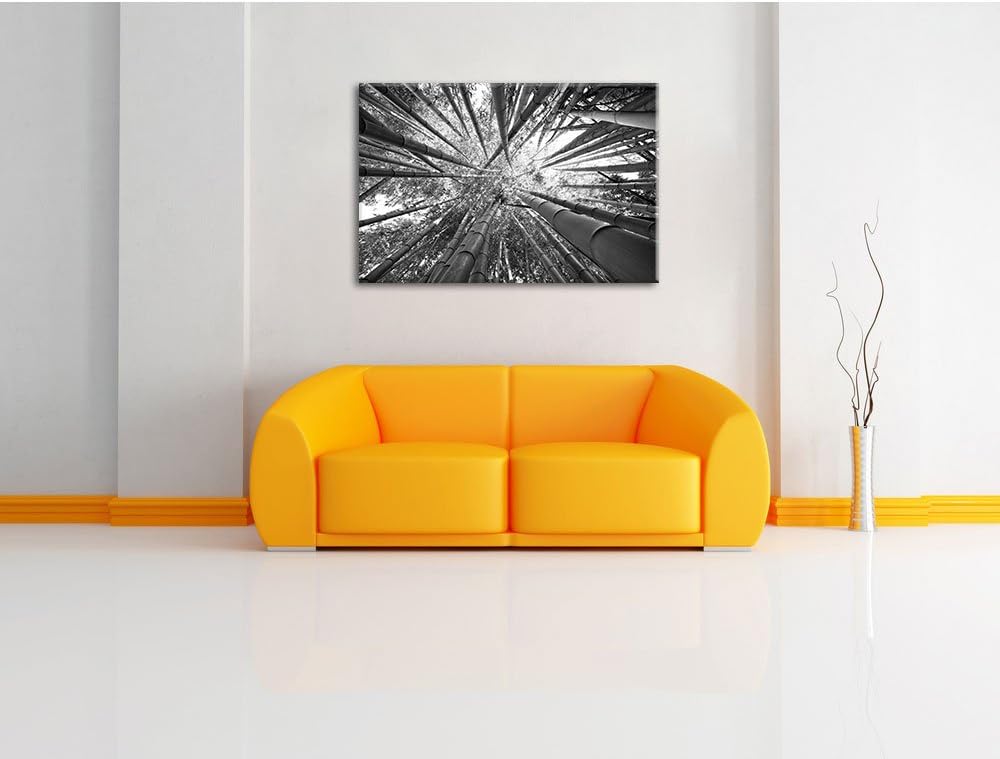 Grüner Bambus Kunst B&W, Format: 100x70 auf Leinwand, XXL riesige Bilder fertig gerahmt mit Keilrahm
