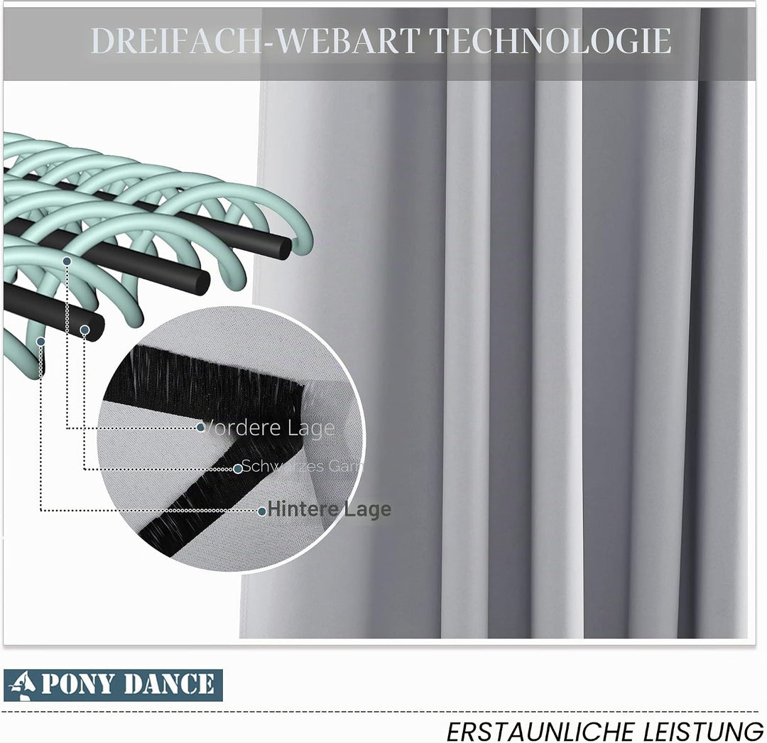 PONY DANCE Kurze Gardinen Grau Blickdicht Verdunkelungsvorhang mit Ösen Gardienen 2-Set Thermovorhan