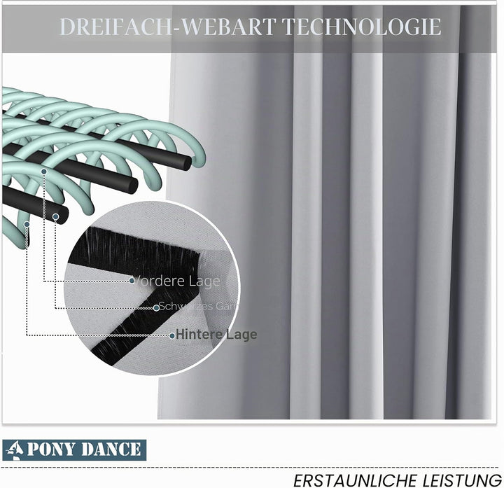 PONY DANCE Scheibengardinen für Kleine Fenster 2 Stücke H 114 x B 132 cm Kurzvorhang Grau Blickdicht