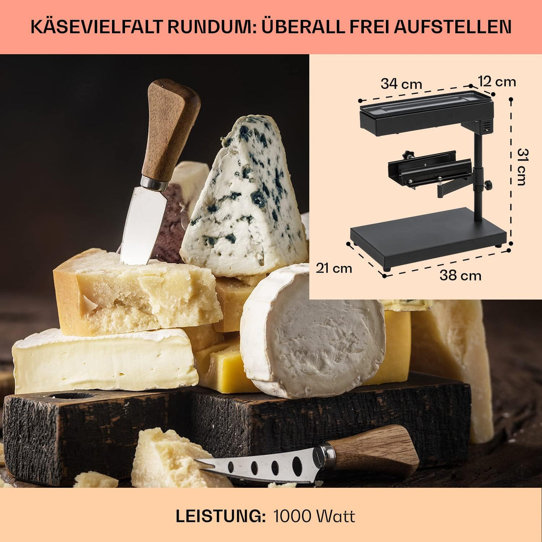 Klarstein Appenzell Peak - Raclette mit Grill, Käseschmelzer, traditionelles Käseschmelzen, Käse-Rac
