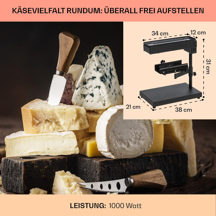 Klarstein Appenzell Peak - Raclette mit Grill, Käseschmelzer, traditionelles Käseschmelzen, Käse-Rac