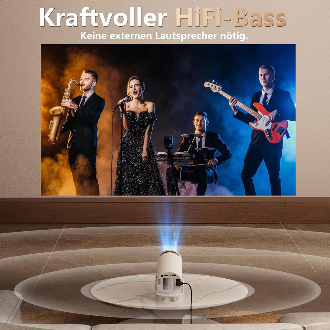 Smart Mini Beamer, 1080P unterstützt 4K, mit Auto-Keystone & Manueller Fokussierung, 280 ANSI Lumen,