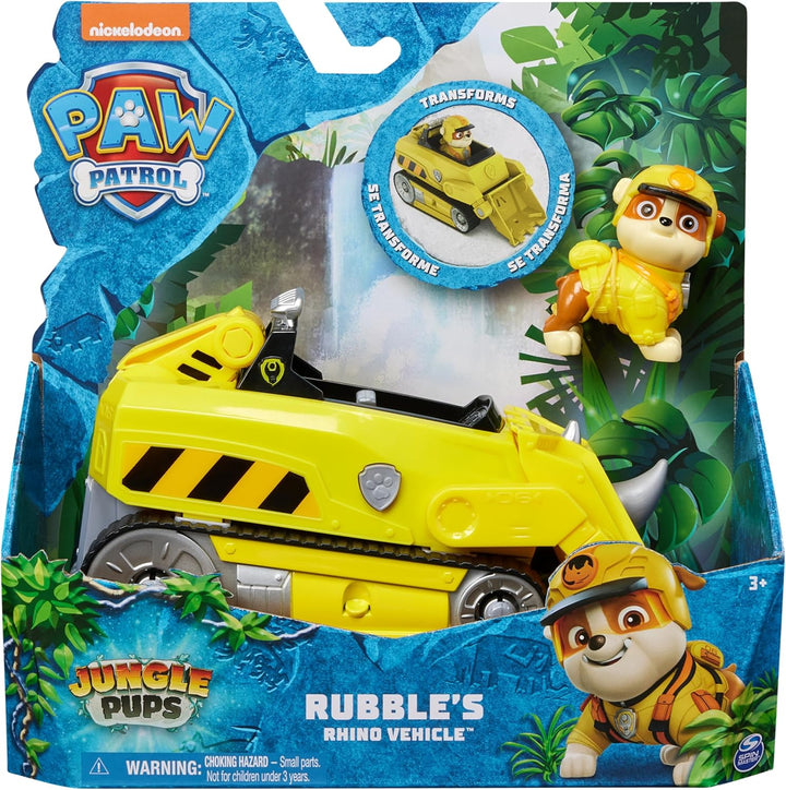 PAW PATROL Jungle Pups – Nashorn-Fahrzeug mit Rubble-Figur (Basis Fahrzeug), Spielzeug für Kinder ab